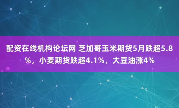 配资在线机构论坛网 芝加哥玉米期货5月跌超5.8%，小麦期货跌超4.1%，大豆油涨4%